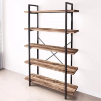 5-Tier Vintage Industrial Style Bookcase/Metal and Wood Bookshelf Furniture for Collection,Vintage Brown, 3/4/5 Tier (5-