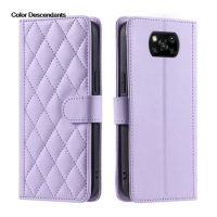 Checkered Leather Wallet Case For Xiaomi Redmi POCO X3 POCO X3 Pro POCO X3 NFC 13C 4G Lanyard Flip Phone Cover