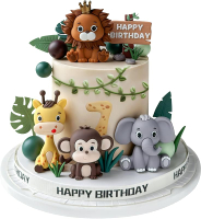 19pcs Safari Animal Cake Topper - Jungle Wild Cake Toppers with Leaves Balls Cake Decorations for Sa