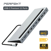 【PERFEKT】USB-C 11口 全功能集線器 Hub PD(VGA RJ45 HDMI DP USB HUB 連接器 鋁合金 PT-62110)