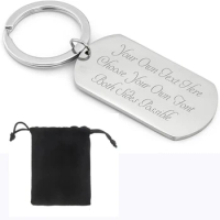 Personalised Solid Stainless Steel Dog Tag Keyring for Him or Her In Velvet Pouch - Engraved with Your Custom Text