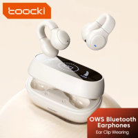 Toocki Earphones Bluetooth 5.3 Ear Clip Design Gaming Earphones Wireless Headphones LED Dislpaly Open Ear Earbuds Sports Headset
