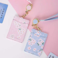 Cute Cherry Blossom Lanyard Card Holder Student Bus Card Case with Neck Strap Staff ID Business Card Holder Photo Badge Holder
