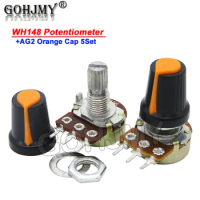 2Set WH148 3Pin 15mm Rotary Potentiometer Orange B1K B2K B5K 10K 20K 50K 100K 250K 500K 1M Wound resistor 1k- 1M Ohm For Arduino