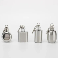 Portable Wine Jug 304 Stainless Steel Silver Hip Flask 1oz Drinking Whiskey Wine Bottle with Key Chain Bar Accessories