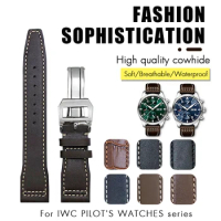 20mm 21mm 22 mm Genuine Leather Watchband for IWC Big Pilot Spitfire TOP GUN Brown Black Blue Cowhide Watch Strap