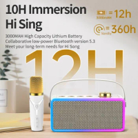 Dual Microphone Karaoke Machine for Adults and Kids Portable Bluetooth PA Speaker System with 1 Wireless Microphones for Home