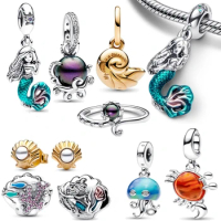 2024 Little Mermaid Magic Shell Pendant Disney Fit Pandora Bracelet Charming Princess Valentine's Day Gift