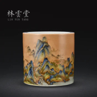 Lin Yuntang colored enamel li jiangshan brush pot four study of jingdezhen ceramic furnishing articles by hand