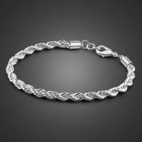 Fashion Men 100% 925 Sterling Silver Bracelet Rope Chain 5MM 17-20CM Bangle For Man &amp; Boy Cuff Jewelry Gift