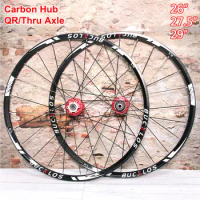 BUCKLOS MTB Bike Wheelset QR Thru Axle 26/27.5/29 Inch Bicycle Wheel Set Disc Brake Carbon Hub Clincher Wheels Rim Cycling Parts