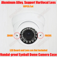 10PCS/Lot Vandal Proof Vari-focal IR Eyeball Dome Camera Case Zoom Focus White Ceiling CCTV IP Security Metal Casing Housing