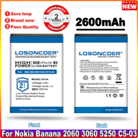 LOSONCOER 2600mAh BV-6A Battery For Nokia Banana 2060 3060 5250 C5-03 8110 4G Mobile Phone