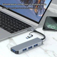 4-Port USB-C Hub 5Gbps High Speed Data Transfer USB3.0/Type-C to USB3.0+USB2.0 Docking Station Compatible for MacBook FlashDrive