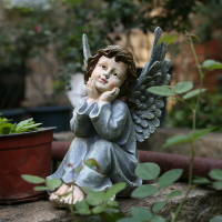 美式鄉村復古樹脂人物小天使雕塑擺件戶外園藝 花園裝飾 庭院擺件