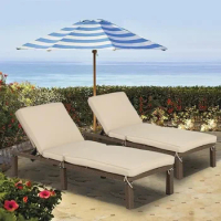 2-Pack Outdoor Chairs Patio Adjustable Wicker Chaise with Cushions Patio Chairs, Sun Loungers