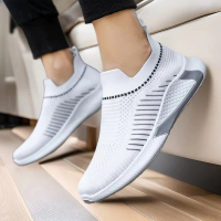 Shoes Cross-Border Men's Shoes Casual Sports Shoes Breathable Flyknit Shoes Slip-On Sports Shoes Men