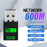 อะแดปเตอร์ USB WiFi Bluetooth 4.2 600Mbps 2in1 Dongle Dual Band 2.4G&5GHz Network Wireless Wlan Rece