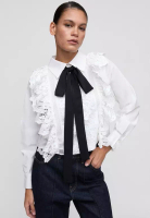 Pomelo Semi See-Through Lace Ruffled Blouse - White