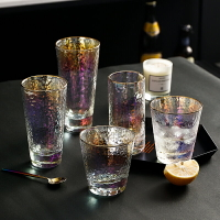 鐳射錘紋水晶玻璃水杯清酒啤酒果汁冷飲金邊杯子5個套裝