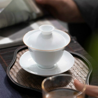 景德鎮全手工甜白三才蓋碗薄胎白瓷陶瓷泡茶碗功夫茶具茶壺三才碗