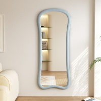 藍色異形穿衣鏡家用女生臥室ins絨布全身鏡掛墻款創意高清大鏡子