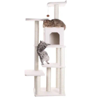68-in Real Wood Cat Tree &amp; Condo Scratching Post Tower, Ivory