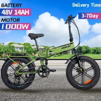 1000W High Speed Motor Folding Electric Bike 20 Inch Fat Tire Ebike 48V 14Ah Hydraulic Battery Mountain Snow Bike
