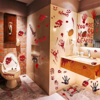 Halloween Decor Horror Bloody Hand Foot Print Wall Sticker Scary Toilet Floor Window Stickers Halloween Party Decoration Props