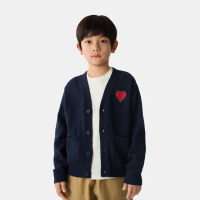 【GAP】男童裝 Logo純棉刺繡V領針織外套-海軍藍(761413)