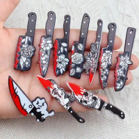 10pcs two-sided Acrylic Gothic Bloody Knife Scissors dagger Charms for Earring Bracelet DIY Jewelry Making