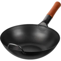 YOSUKATA Carbon Steel Wok Pan – 11,8 “ Woks and Stir Fry Pans - Chinese Wok with Flat Bottom Pow Wok - Traditional Chinese Japan