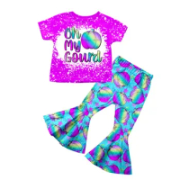 Oh My Gourd Baby Girls Children Clothes Outfits Rose Red T-shirt Bell-bottoms Pants Set Milk Silk Kids Clothing