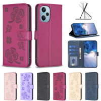 Wallet Flip Case Cover For Xiaomi Poco F5 X5 Pro C55 C50 C51 M5s PocoF5 5G PocoX5 3D Lucky Grass Protect Phone Cases Card Slot