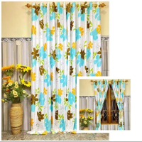 Gorden Horden Tirai Pintu dan Jendela Minimalis Model 6 Gelombang Motif Golebak Biru dan Golebak Ora