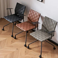Modern Simple Office Chair Italian Office Furniture Home Swivel Back Armchair Saddle Leather Woven Computer Chair Gaming Chair