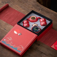 Chinese Wedding Red Teaware Set Ceramic Tea Pot and Cup Set Customized Household Teapot Tea Maker Porcelain Drinkware