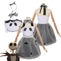 The Nightmare Before Christmas Jack Cosplay Dress Hairband Collar Costume Halloween Carnival Adult Female Fantasia Roleplay Suit