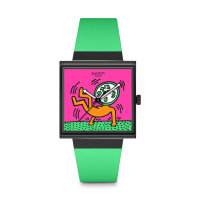 【SWATCH】Gent 方形系列手錶 Keith Haring 聯名 BREAKS OFF 方形錶 女錶 手錶 瑞士錶 錶(33mm)