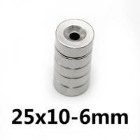 2/5/10pcs 25x10-6 mm N35 NdFeB Neodymium Magnet Disc 25*10 mm Hole 6mm Circle Magnets Round Countersunk Magnetic 25*10-6mm