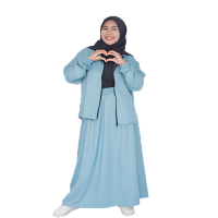 HELIZA Setelan Baju Atasan dan Rok Wanita Muslim Terbaru Oneset Kemeja Polos Model Busui Bahan Premi
