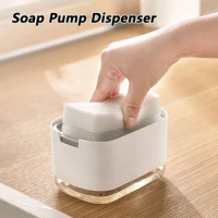 Soap Dispenser Box Press Dispenser Scrubbing Liquid Container Kitchen Bathroom Automatic Detergent Foam Box with Sponge Holder