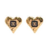 CHANEL 經典雙C LOGO愛心造型穿式耳環(復古金色)