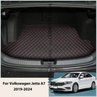 1pc Car PU Leather Trunk Mat Rear Liner Cargo For Volkswagen Jetta A7 2019-2024 Waterproof Carpet Tray Protector Accessory