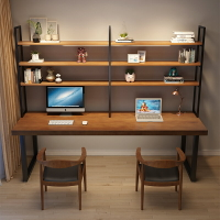 實木書桌書櫃一體書架北歐臥室寫字臺雙人長桌簡約家用臺式電腦桌