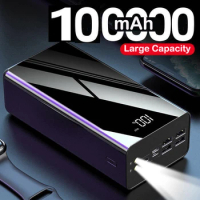 100000mAh Power Bank for iPhone 13 12 Xiaomi Mi Huawei Samsung Powerbank 4 USB Portable Charger External Battery Pack Power Bank