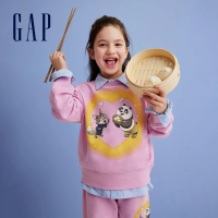 【GAP】女童裝 Gap x 功夫熊貓聯名 Logo印花圓領大學T-糖果粉(411799)