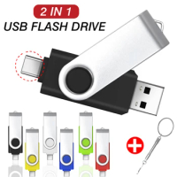 Rotable Usb Flash Drive 128GB 32GB 16GB Pen Drive 8GB Pendrive 64GB 4G OTG 2 IN 1 Memoria Usb Stick Type C Usb 2.0