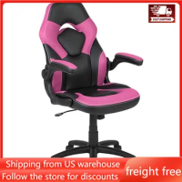 Pink/Black LeatherSoft Gaming Chair Gaming Chair Racing Office Ergonomic Computer PC Adjustable Swivel Chair With Flip-up Arms.
