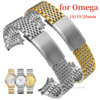 Curved End Solid Stainless Steel Watchbands for Omega Seamaster Speedmaster 18mm 19mm 20mm Bead of Rice Strap Men Bracelet